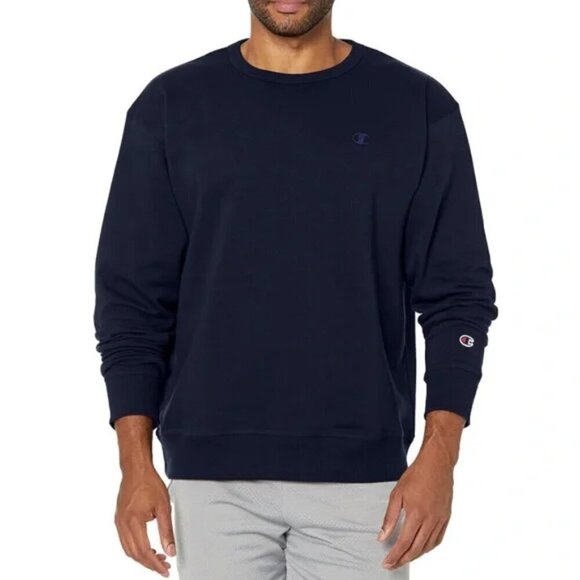 Champion Sweatshirt Men's Medium Navy Blue Fleece Crew Long Sleeve NWT Comfort - Picture 1 of 15